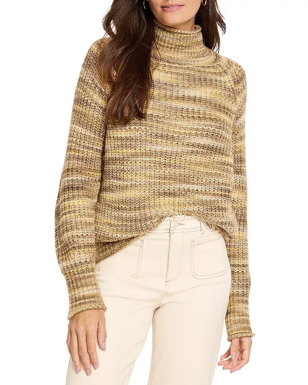 NIC+ZOE Women Neutral Mix Space Dye Cotton Blend Knit Cozy Casual Sweater Size L